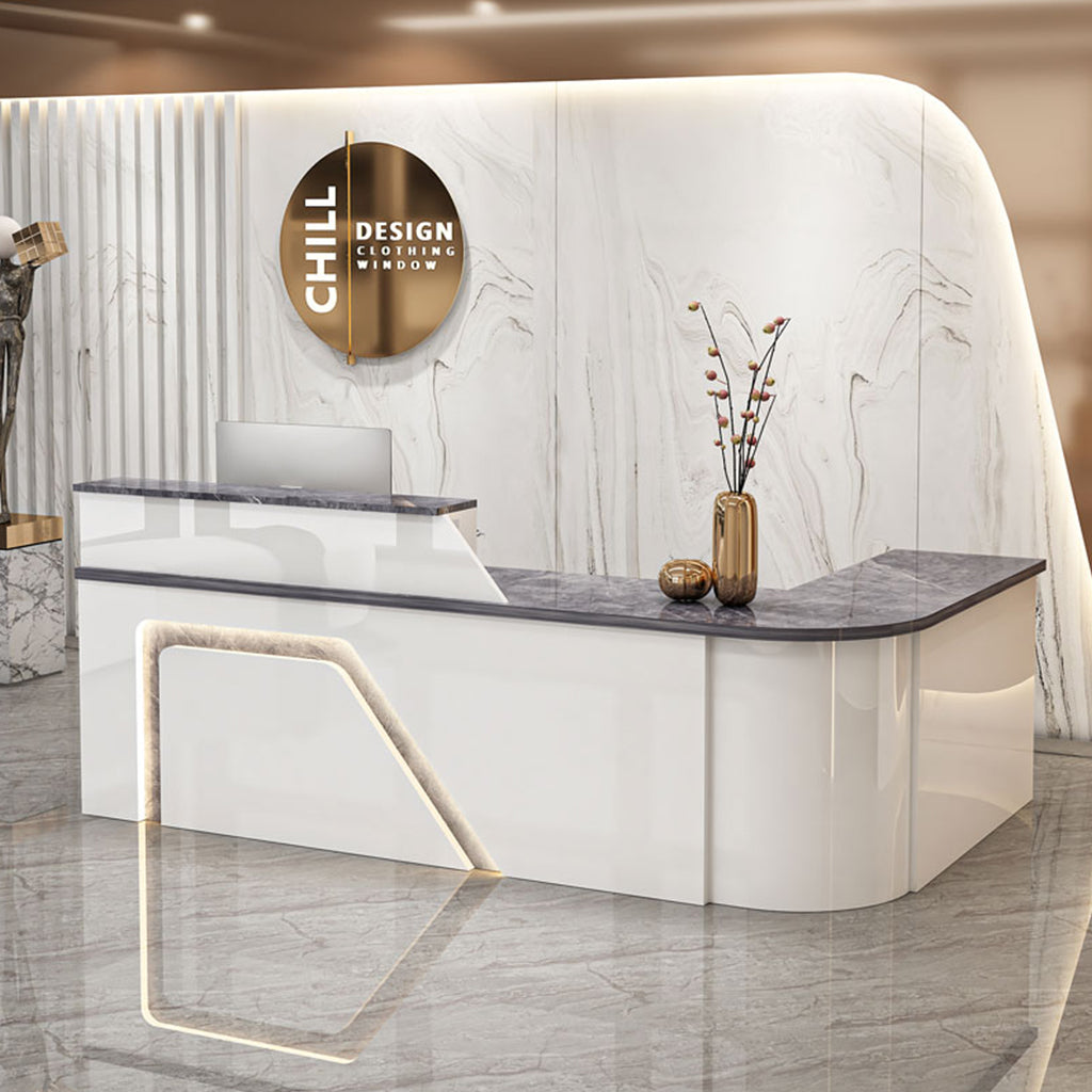 Jigsaw Design L-Shaped Reception Desk with Keyboard Tray and Drawers for Small Supermarkets（East Coast）