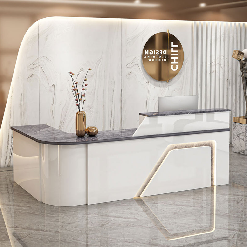 Jigsaw Design L-Shaped Reception Desk with Keyboard Tray and Drawers for Small Supermarkets（East Coast）