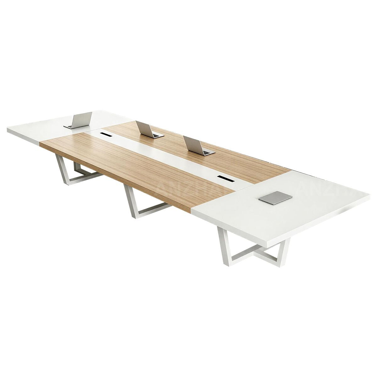 Modern Two-Tone Conference Table with Thick Top and Hidden Cable