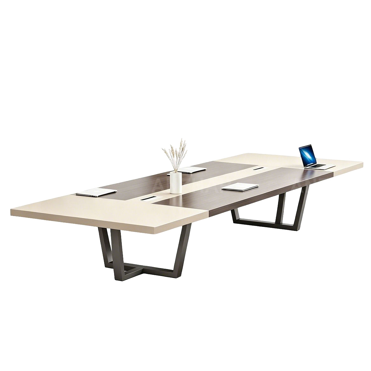 テーブル Modern Two-Tone Conference Table with Thick Top and Hidden Cable