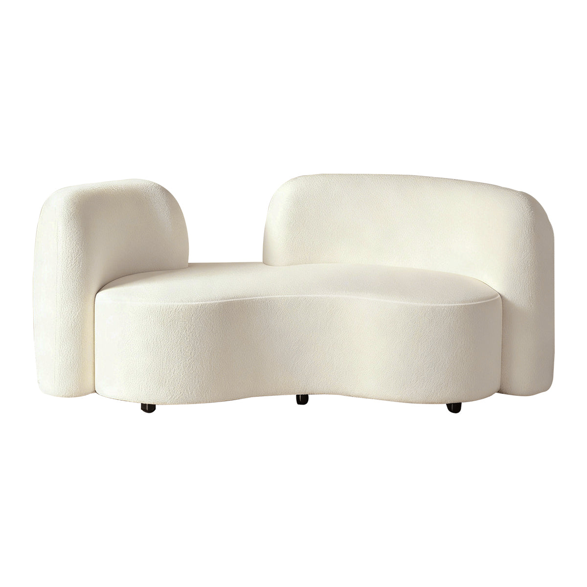 Modern Nordic Curved White Fabric Sofa with Padded Backrest and Wood Frame（Stock Items）