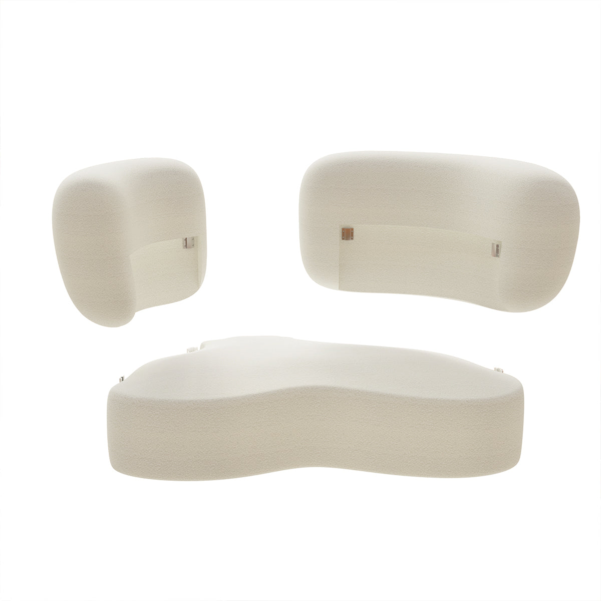 Modern Nordic Curved White Fabric Sofa with Padded Backrest and Wood Frame（Stock Items）