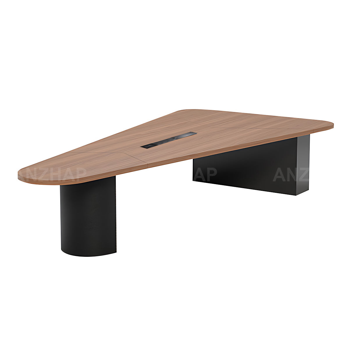 Solid Wood Executive Conference Table with Built-In Power Outlets and Curved Top