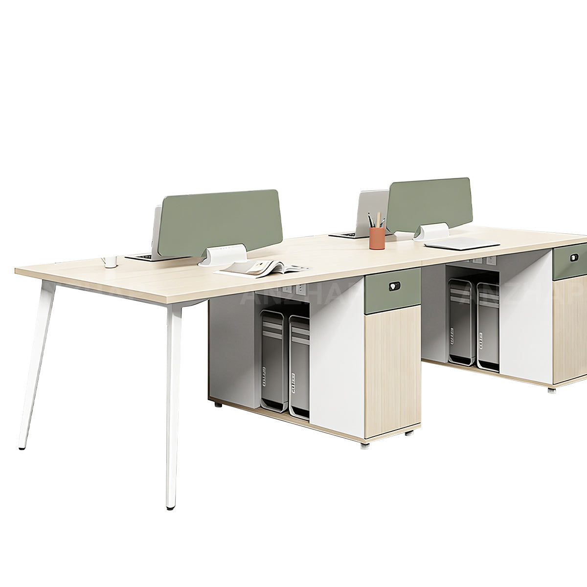 Office Desk, 4-Seater, Structured Office Desk With Privacy Panel & Storage For Focused Teams finish, L94" x W47" x H41", for office workspace,...