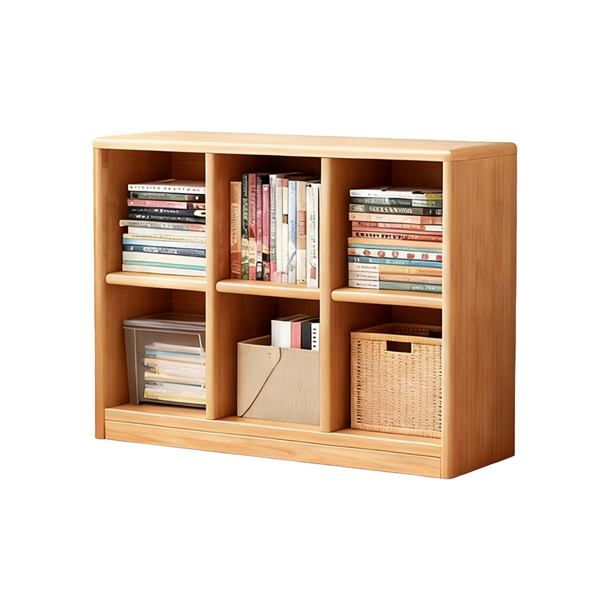 Classic Wooden Bookshelf with Open Compartments and Rounded Edges