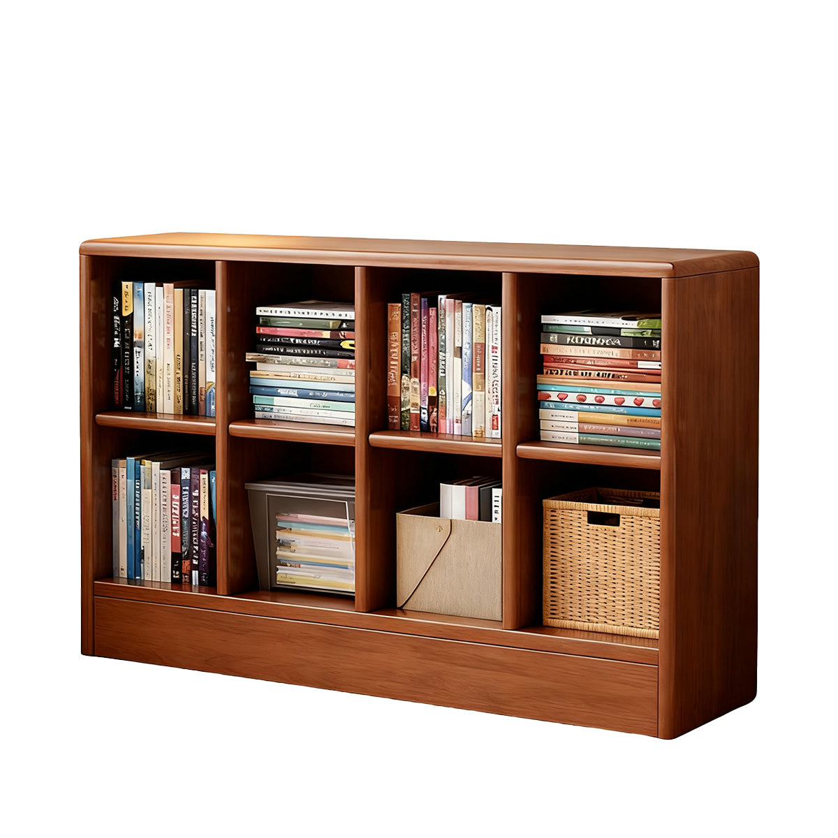 Classic Wooden Bookshelf with Open Compartments and Rounded Edges