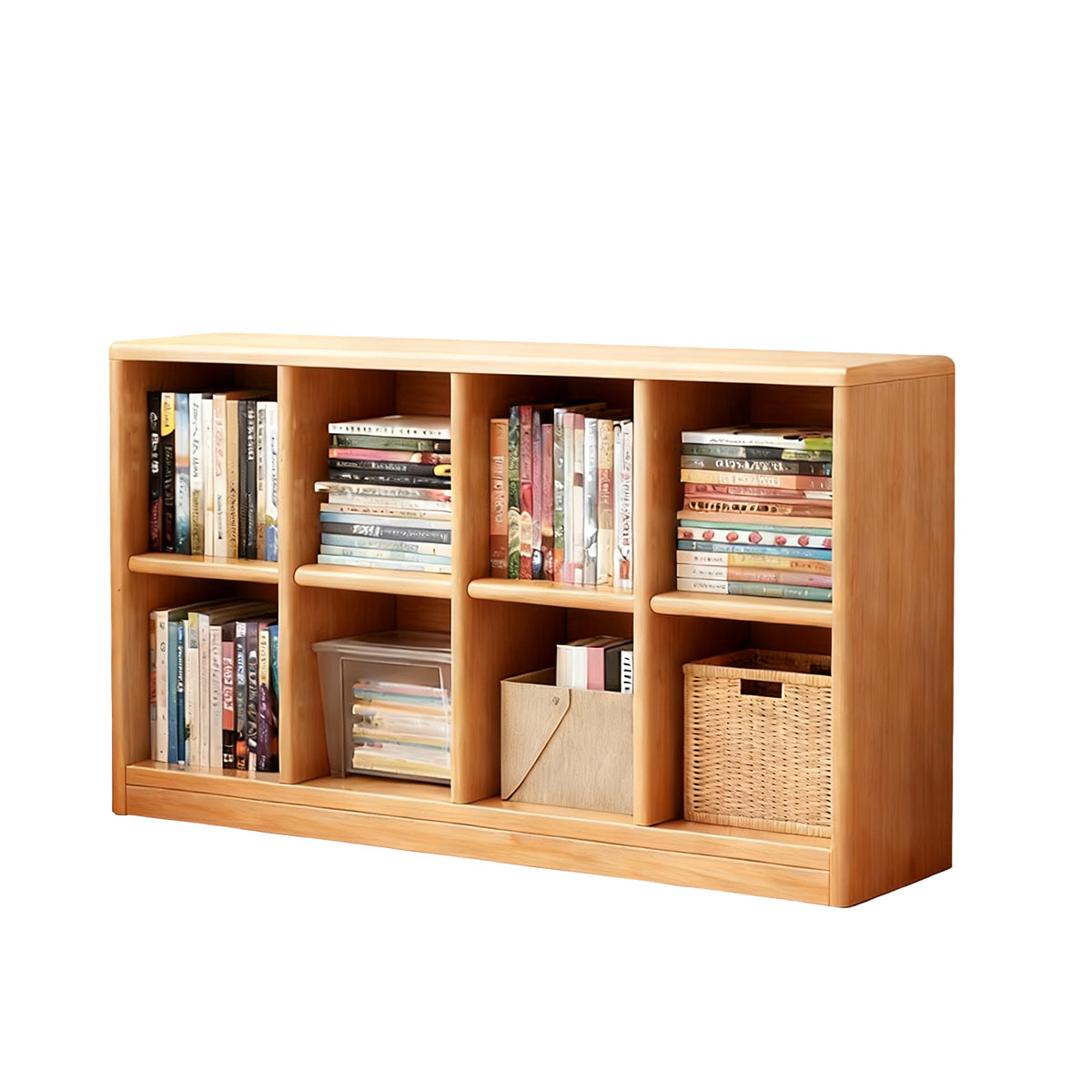 Classic Wooden Bookshelf with Open Compartments and Rounded Edges