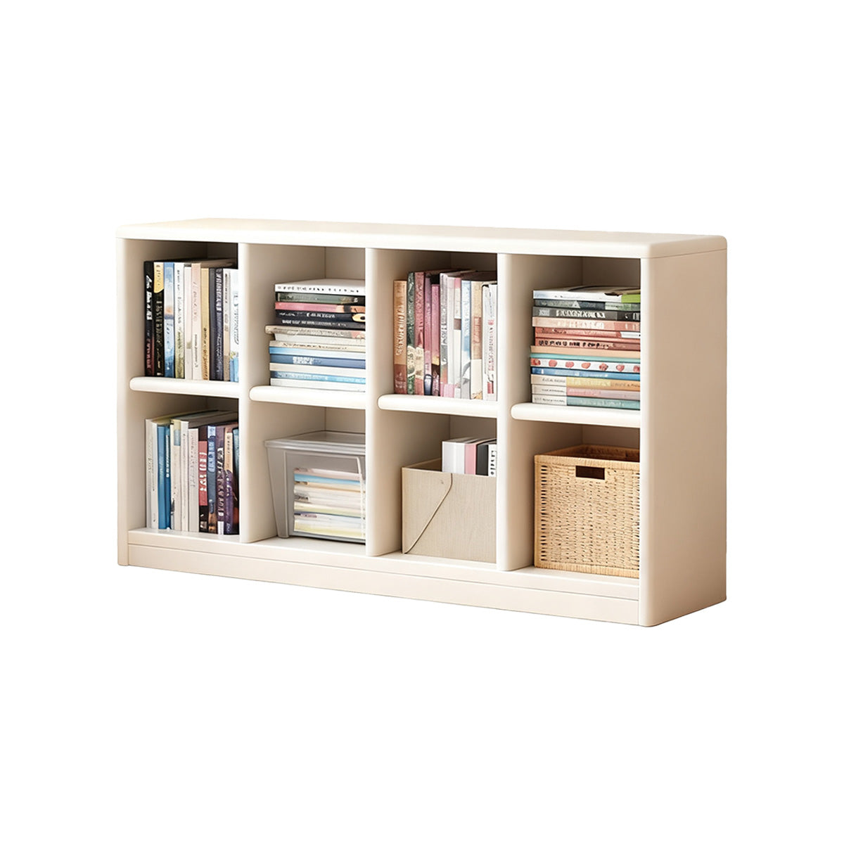 Classic Wooden Bookshelf with Open Compartments and Rounded Edges
