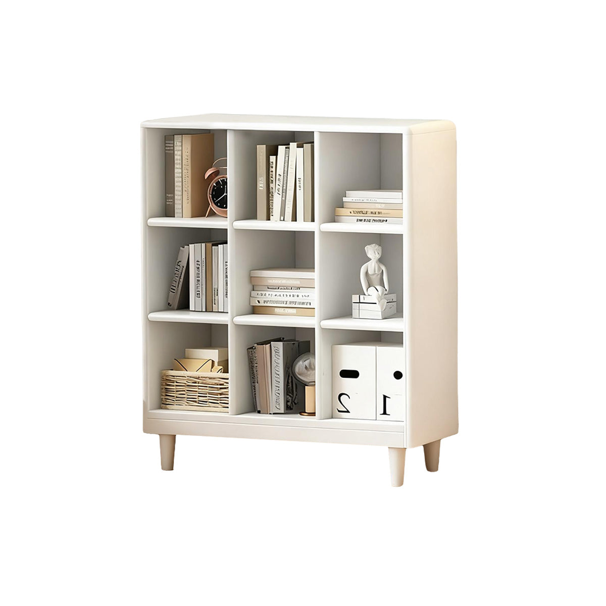 Classic Wooden Bookshelf with Open Compartments and Rounded Edges