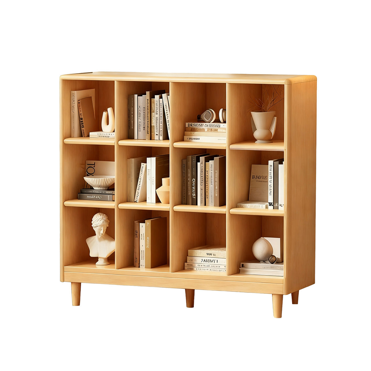 Classic Wooden Bookshelf with Open Compartments and Rounded Edges