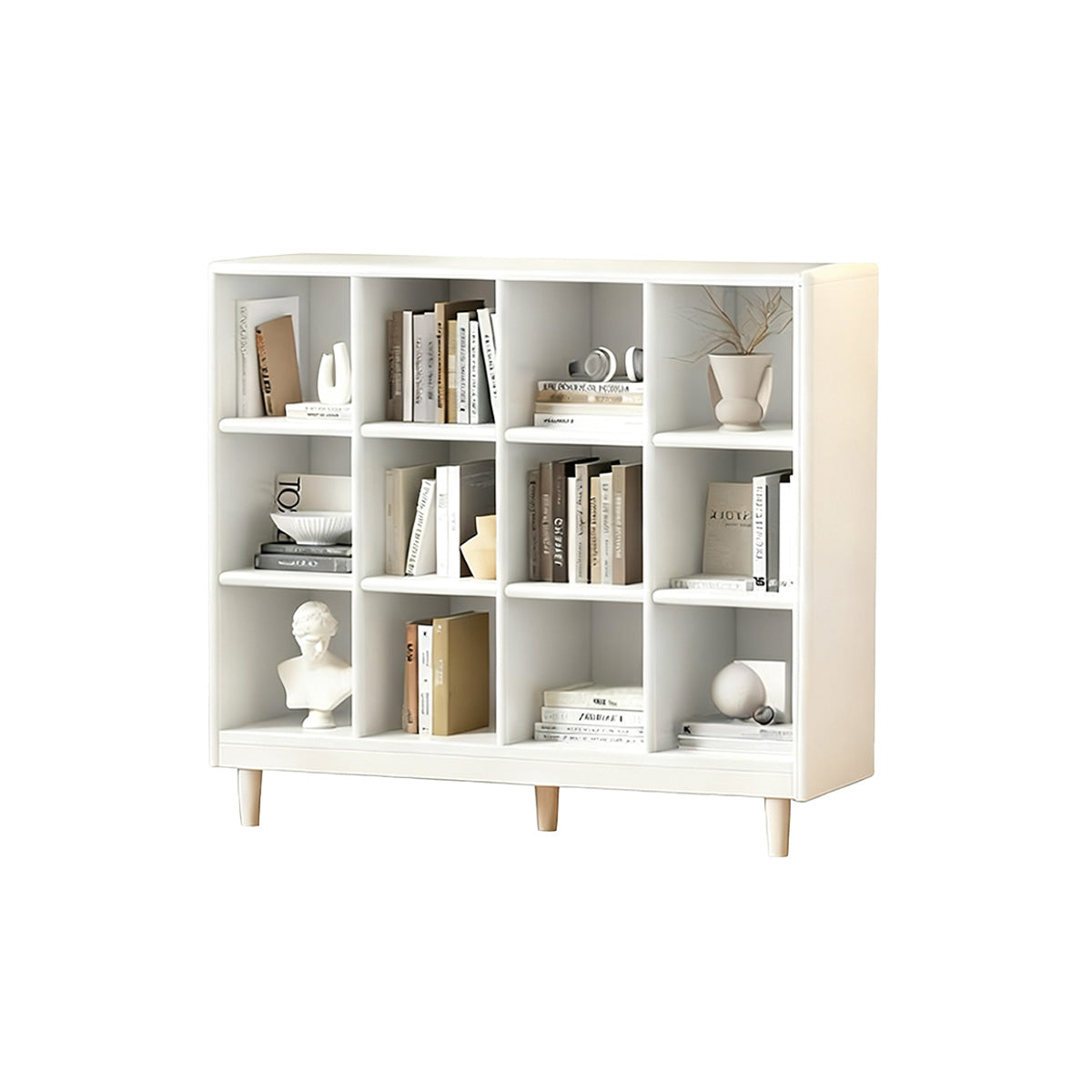 Classic Wooden Bookshelf with Open Compartments and Rounded Edges