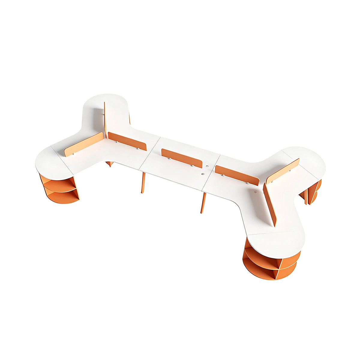 Office Desk, 8-seater, Minimalist Multifunctional Orange and White Office Desk With Double-Layer Storage Compartments finish, L205" x W107" x H30", for...
