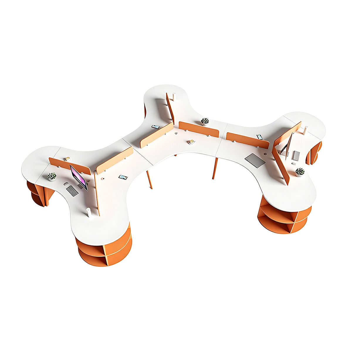 Office Desk, 9-seater, Minimalist Multifunctional Orange and White Office Desk With Double-Layer Storage Compartments finish, L244" x W157" x H30", for...