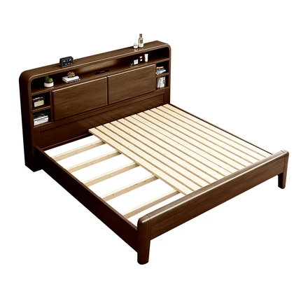 Solid Wood Bedroom Queen Bed with Storage Headboard（Stock Items）