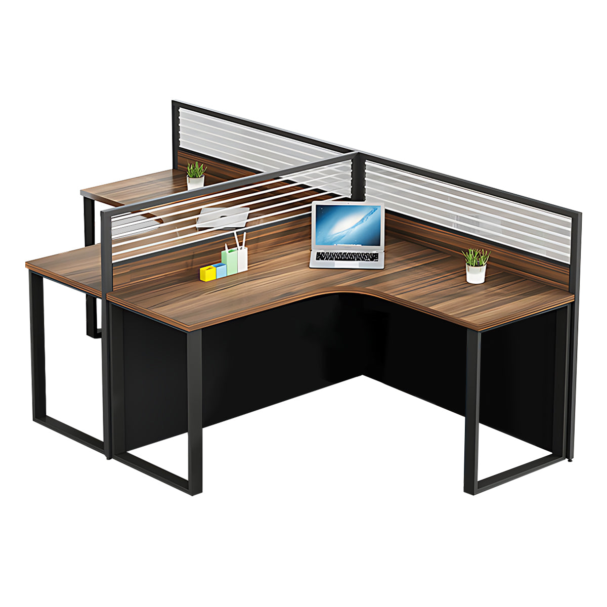 Minimalist Stylish Employee Desk with Striped Glass Partition Design