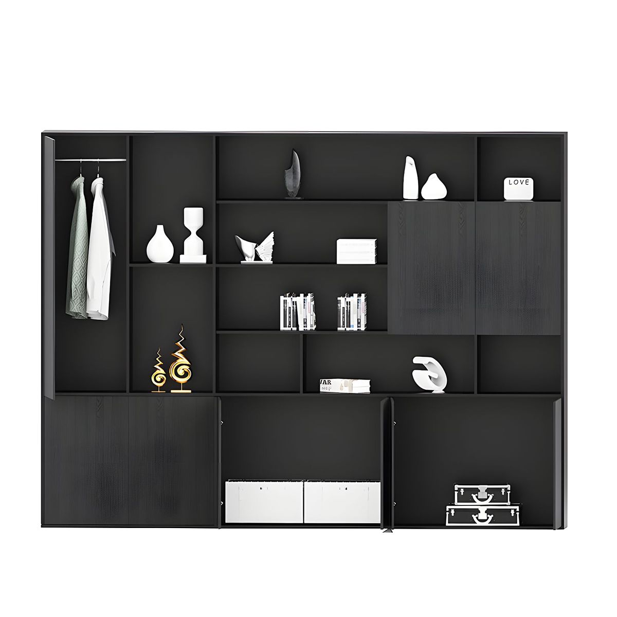 Large Black Storage Cabinet Eco Friendly with Wood Grain Finish