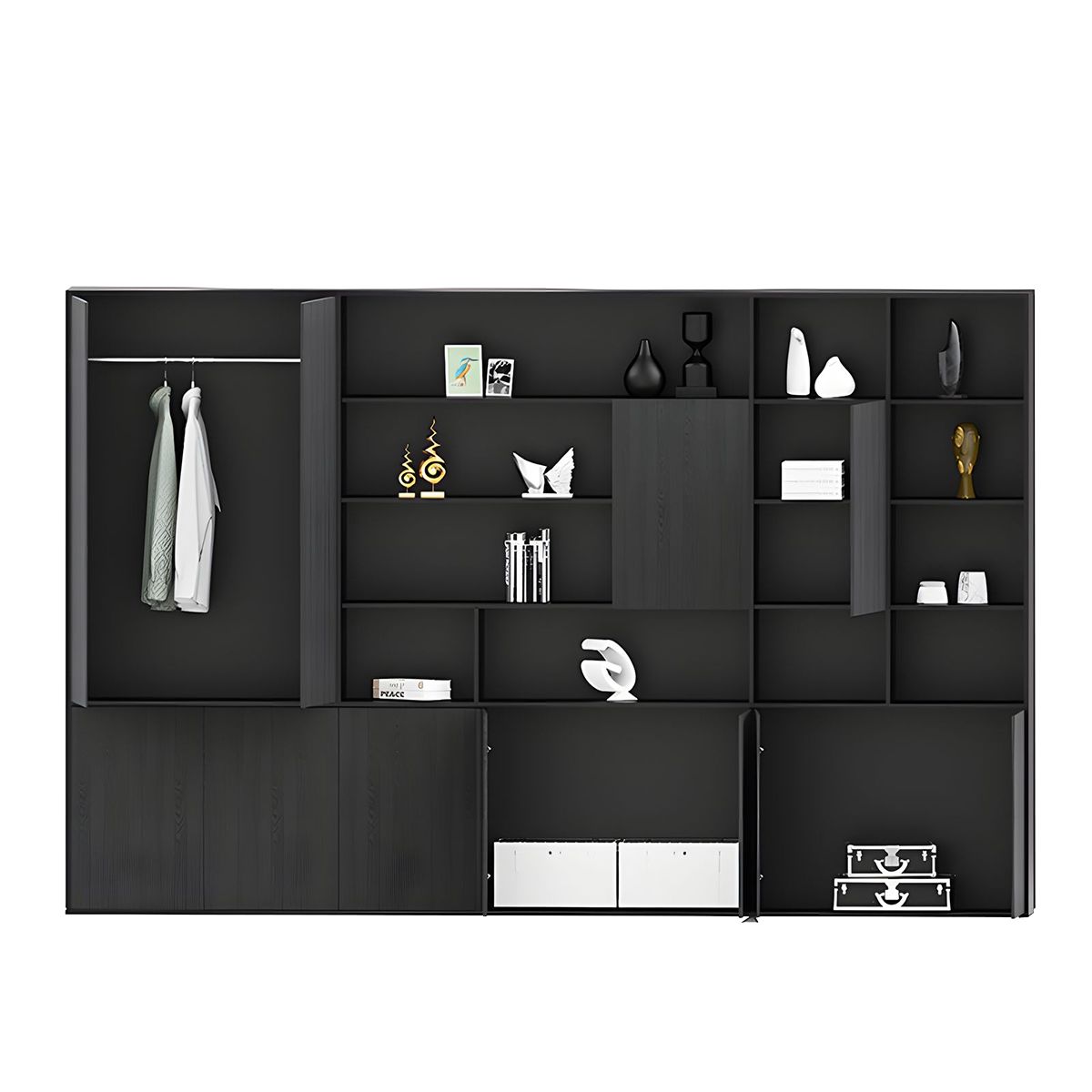Large Black Storage Cabinet Eco Friendly with Wood Grain Finish