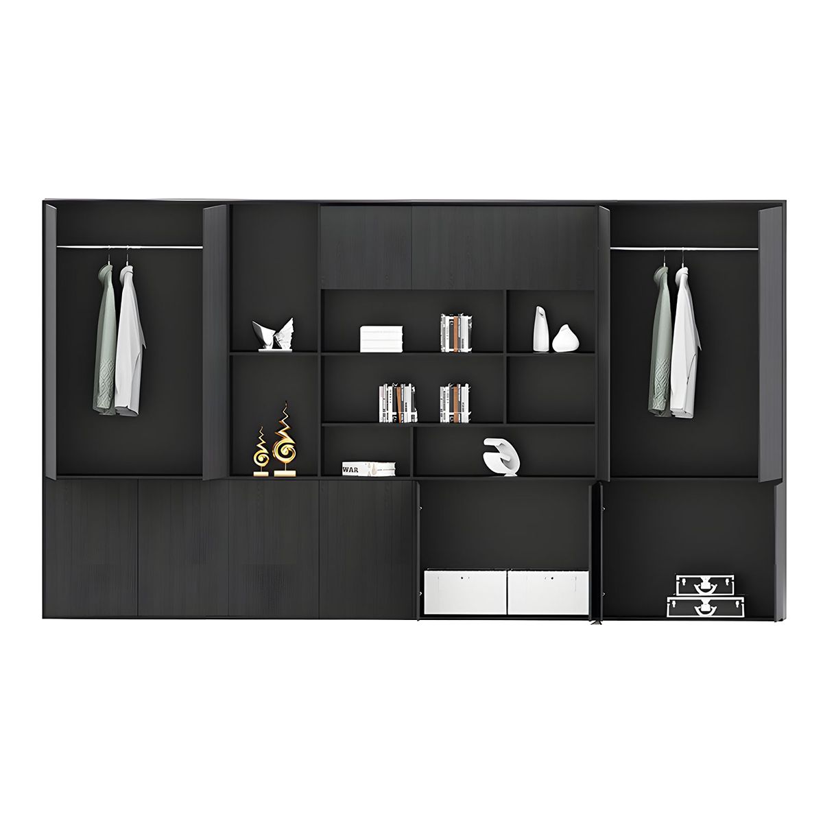 Large Black Storage Cabinet Eco Friendly with Wood Grain Finish
