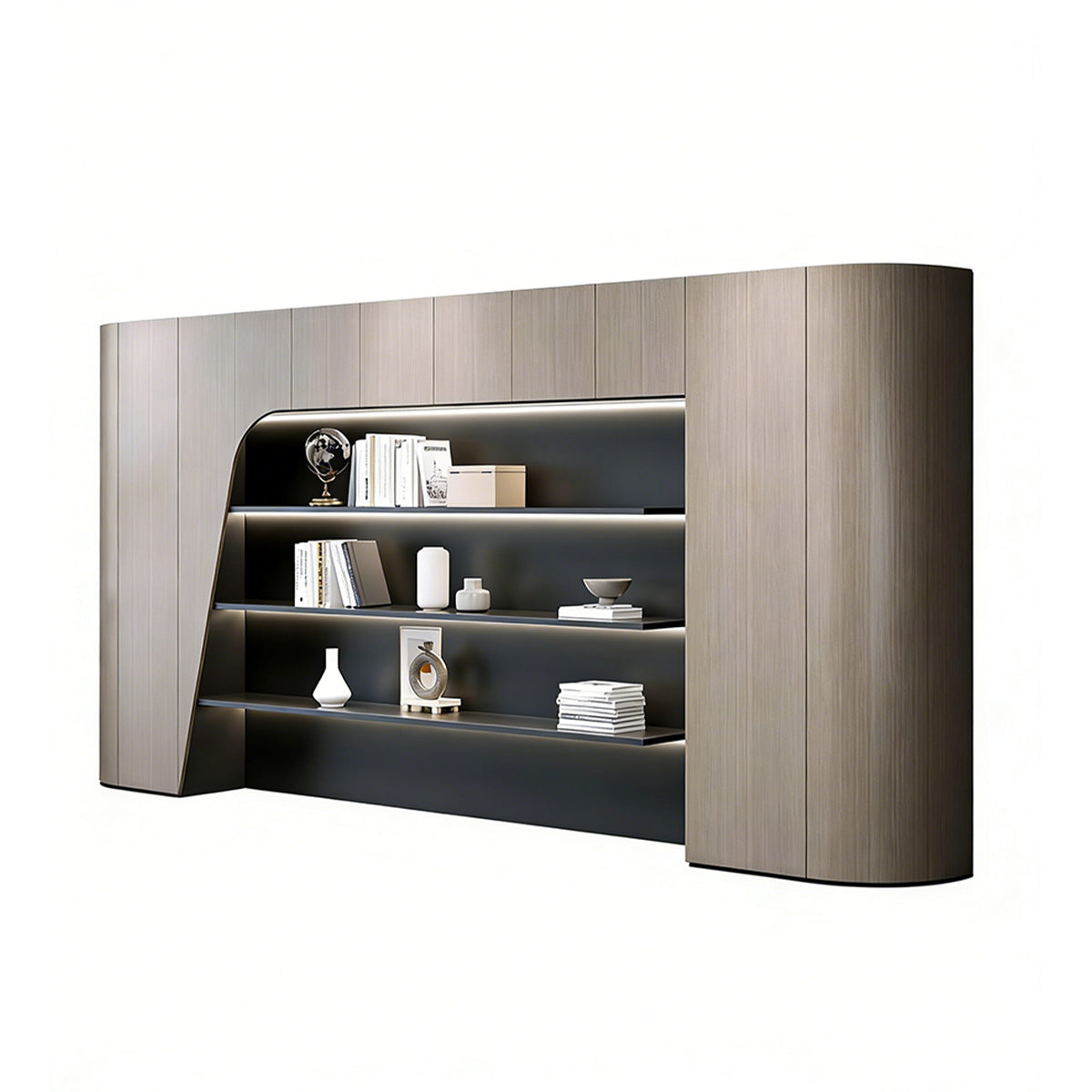 Executive Desk with Natural Wood Veneer & Storage Cabinet