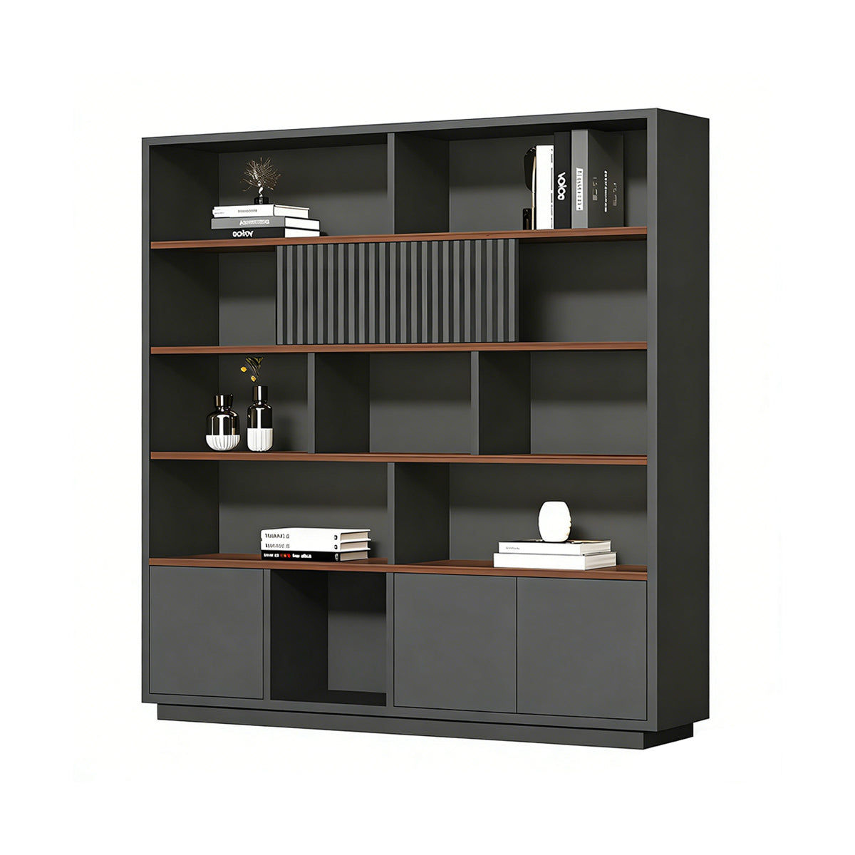 Filing Cabinet, Walnut & Dark Gray Without LED Strip, Walnut & Dark Gray finish, L63" x W16" x H79", for office storage space, office storage furniture