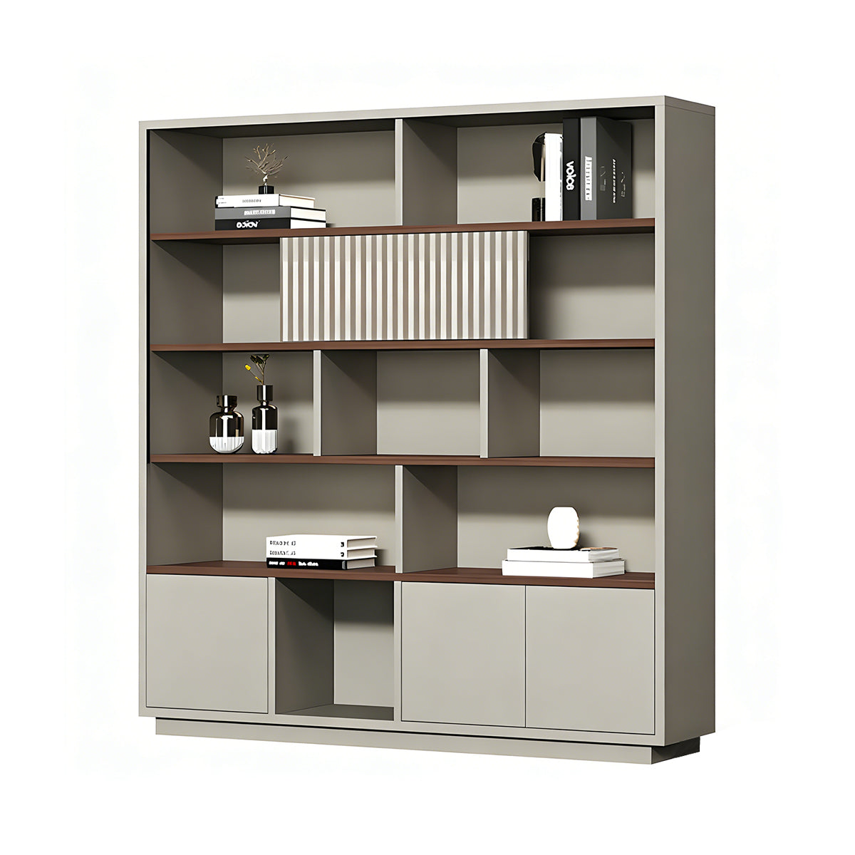 Filing Cabinet, Walnut & Khaki Without LED Strip, Walnut & Khaki finish, L63" x W16" x H79", for office storage space, office storage furniture