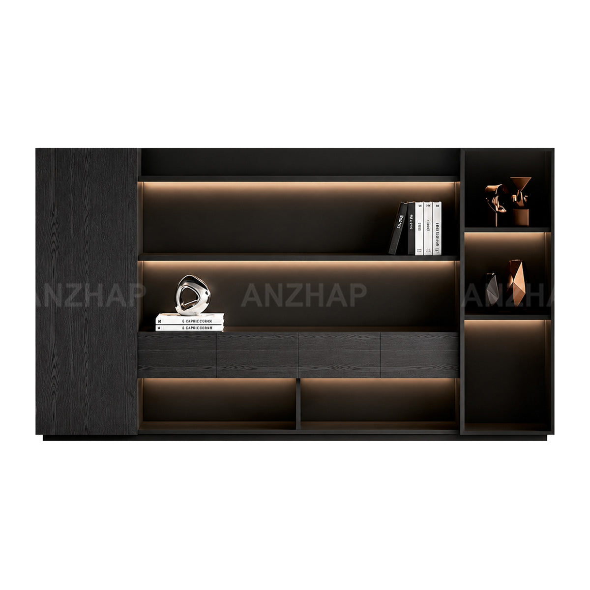 Anzhap height-adjustable executive desk with power hub, office setup view