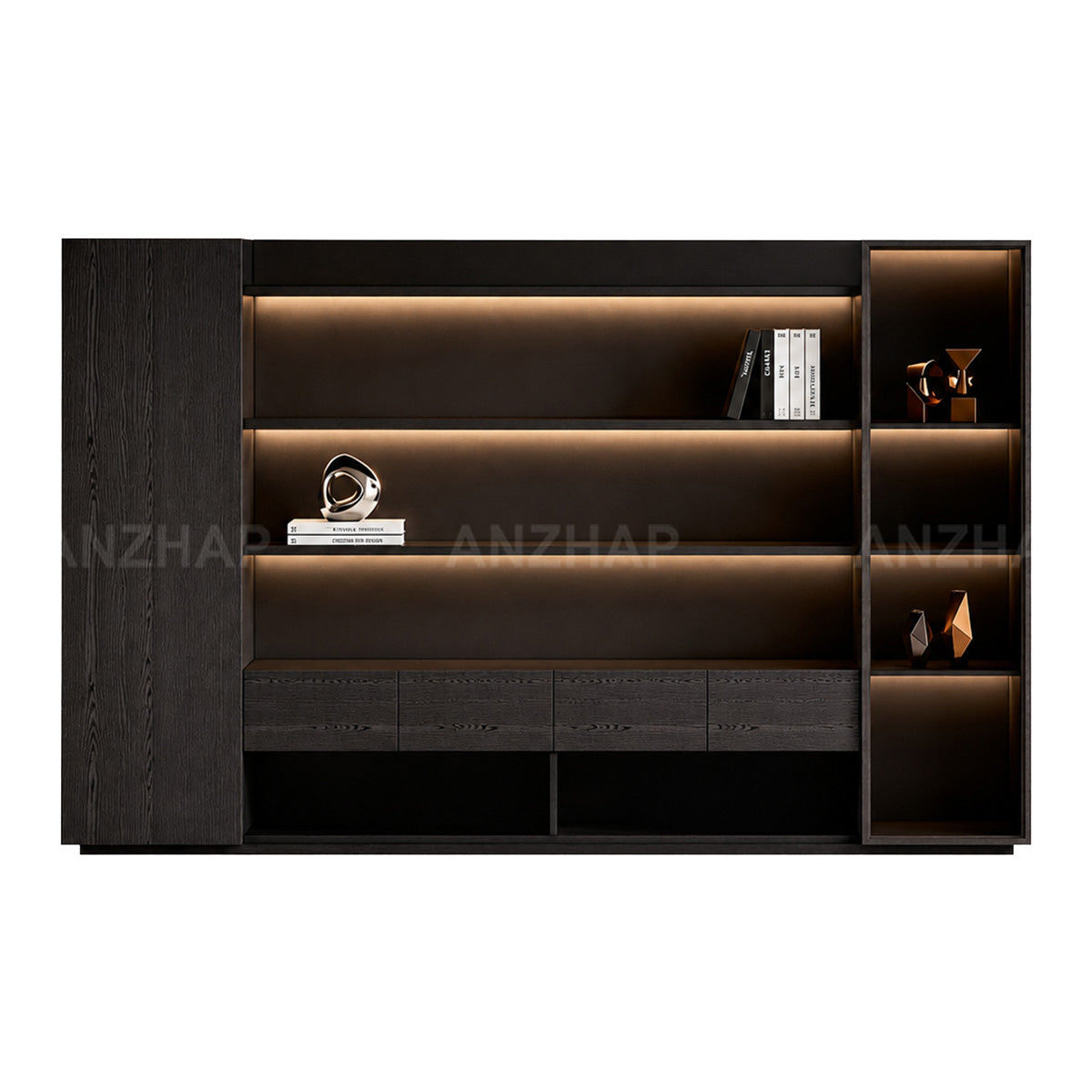 Anzhap height-adjustable executive desk with secure storage, close-up detail