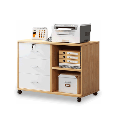 Wooden Office File Cabinet with Lock, Mobile Storage Cabinet