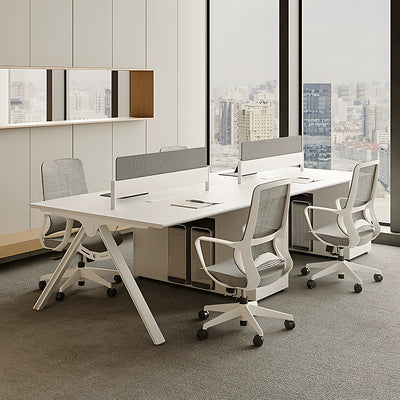 White Modular Desk with Gray-White Soundproof Privacy Screen