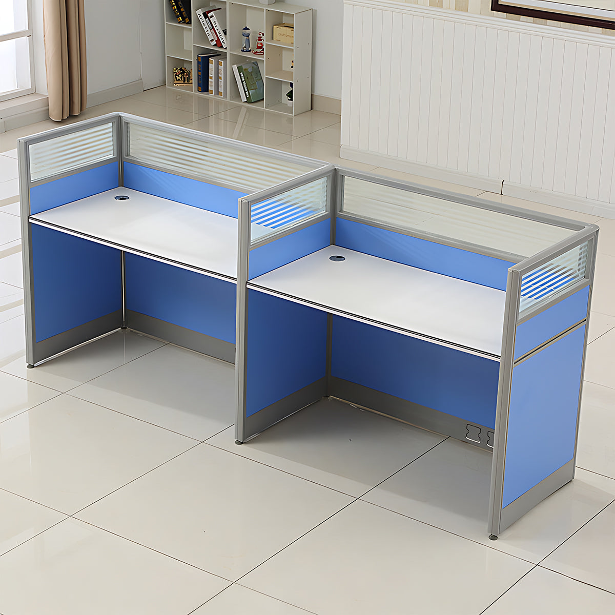 Simple Modern Desk and Chair Set with Screen,Four Seater,Blue