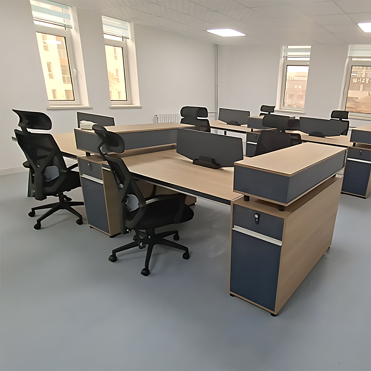 Staff Desk with Tall Cabinet, Password Lock, and Upgraded Metal Table Legs