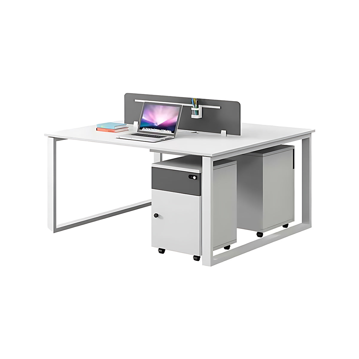 Simple Staff Desk, Free Combination with Combination Lock and Screen Partition, Pure White