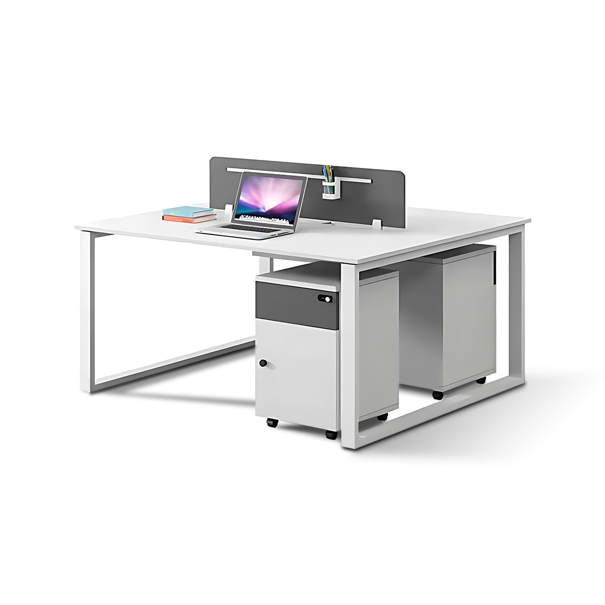 Simple Staff Desk, Free Combination with Combination Lock and Screen Partition, Pure White