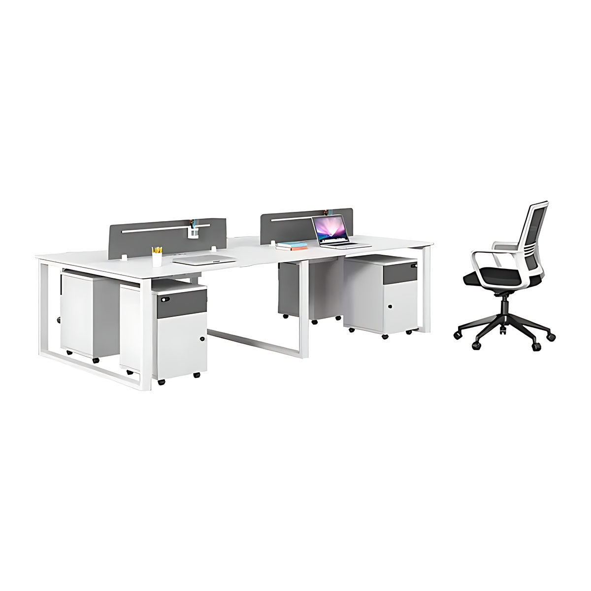 Simple Staff Desk, Free Combination with Combination Lock and Screen Partition, Pure White