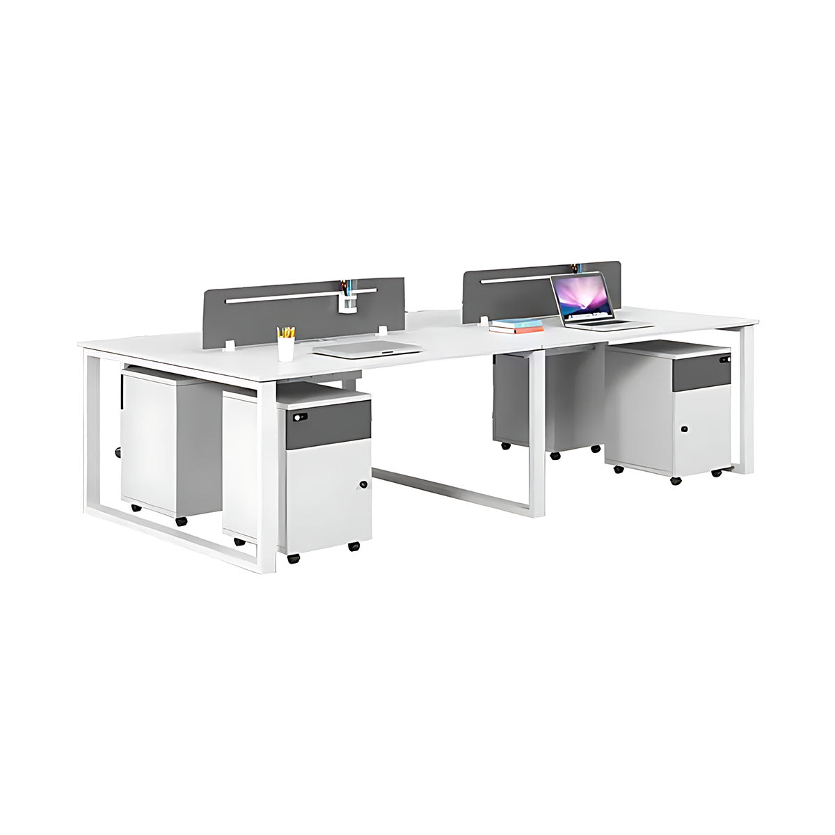 Simple Staff Desk, Free Combination with Combination Lock and Screen Partition, Pure White