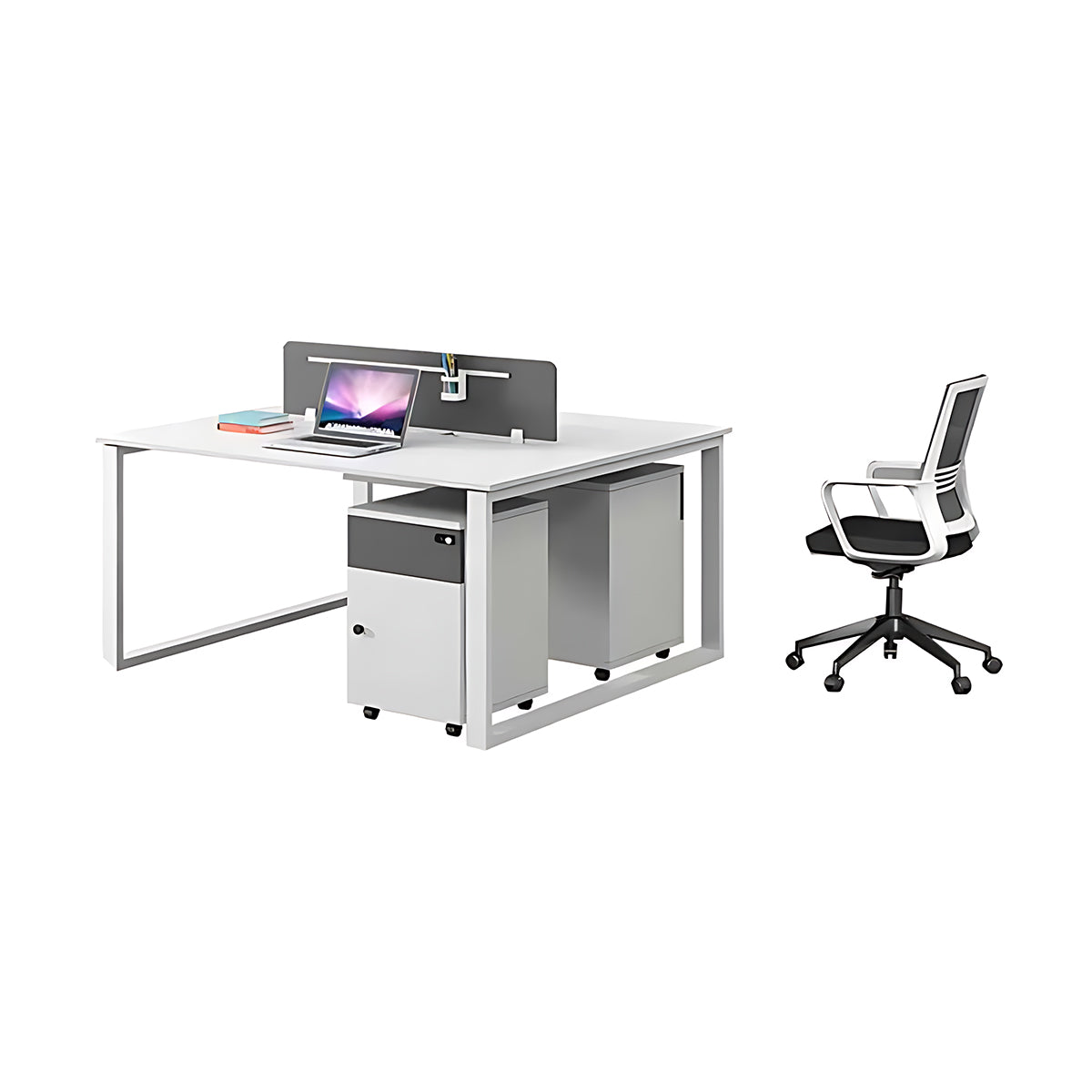 Simple Staff Desk, Free Combination with Combination Lock and Screen Partition, Pure White