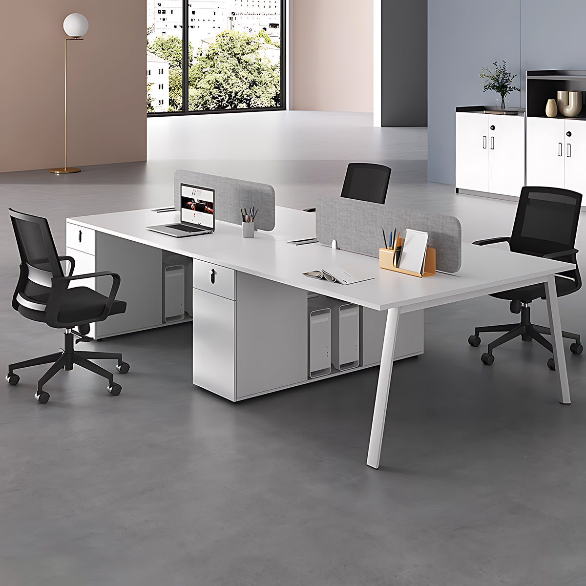 Simple Office Desk and Chair, Free Combination, with Storage Cabinet, with Screen Partition