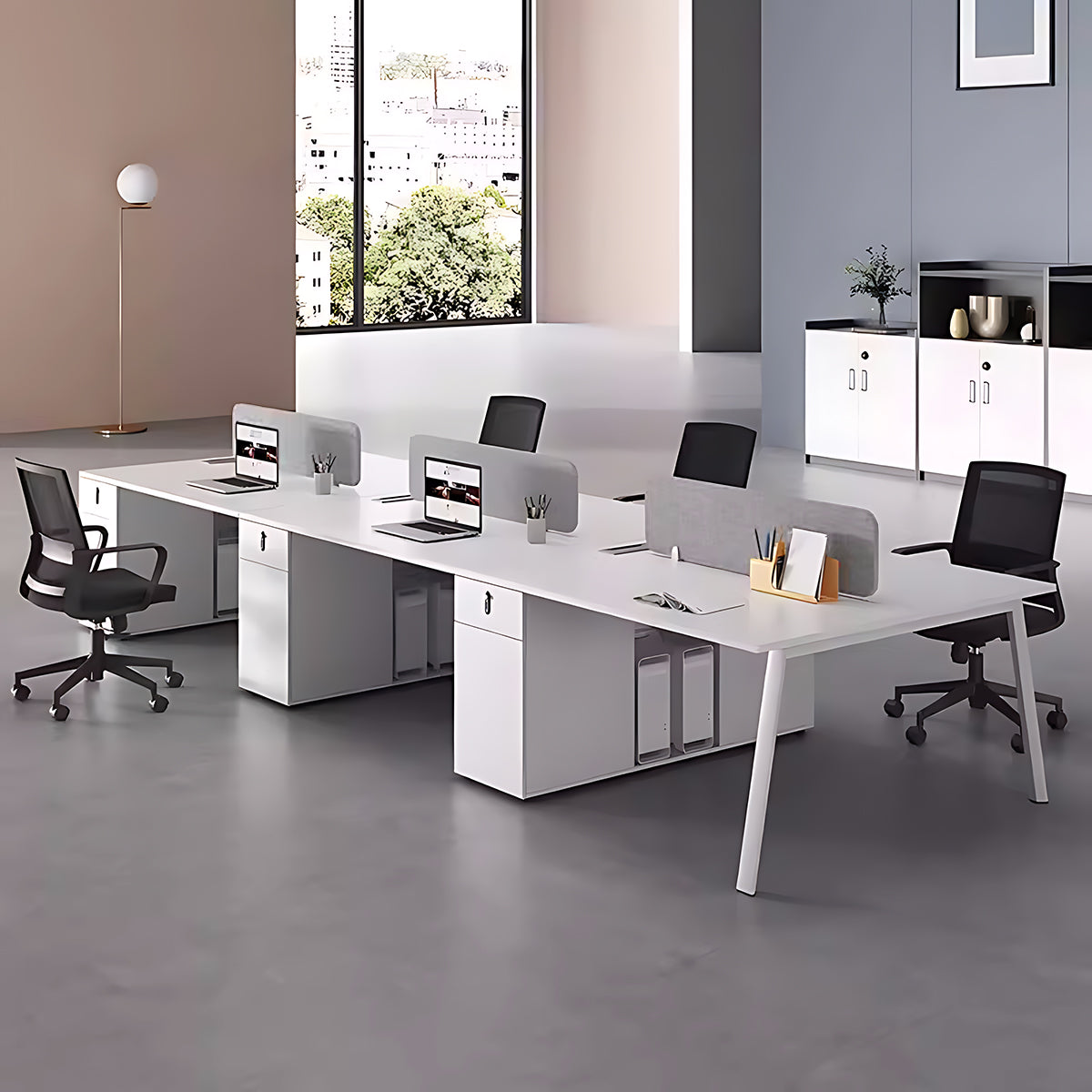 Simple Office Desk and Chair, Free Combination, with Storage Cabinet, with Screen Partition