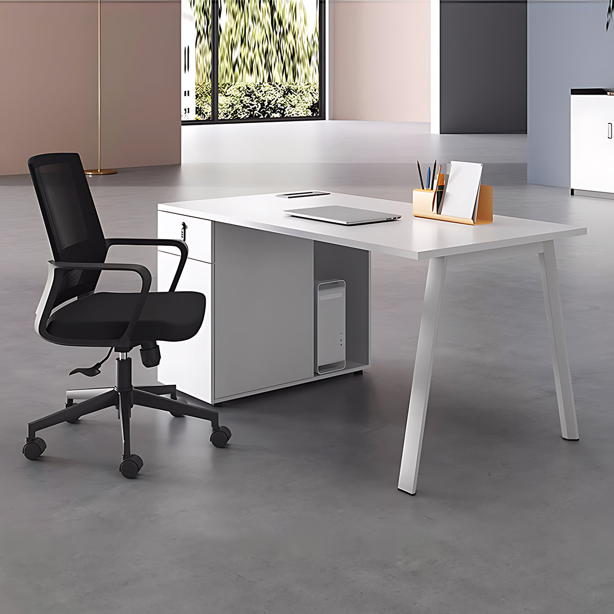 Simple Office Desk and Chair, Free Combination, with Storage Cabinet, with Screen Partition