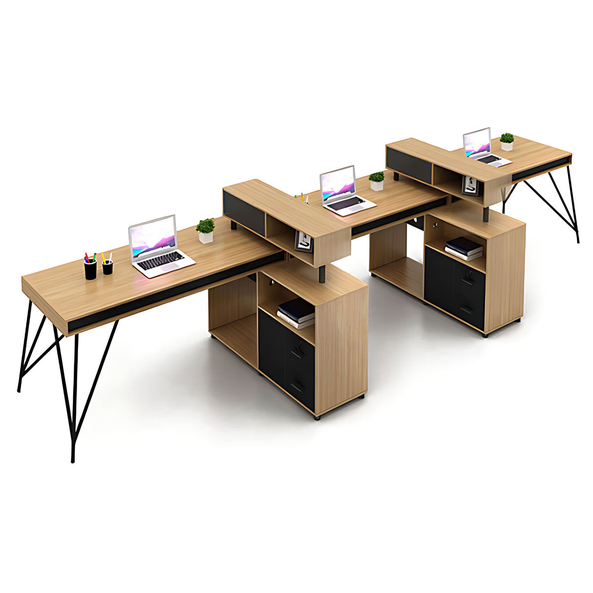 Simple Staff Desk, Free Combination, Triangular Steel Legs, with Screen Partitions