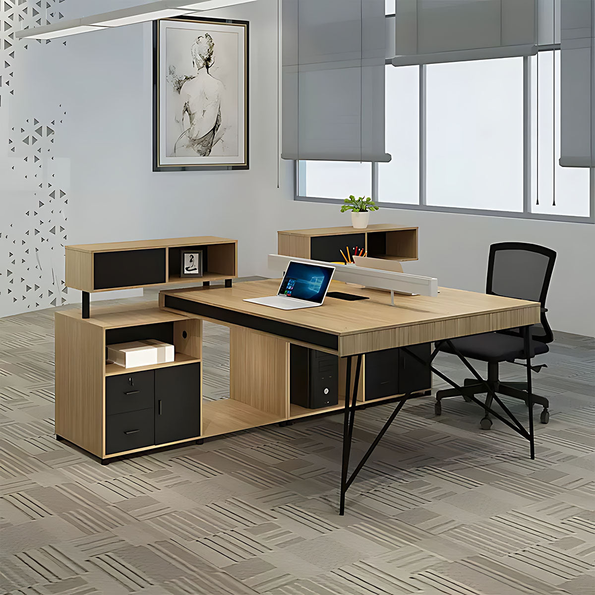 Simple Staff Desk, Free Combination, Triangular Steel Legs, with Screen Partitions