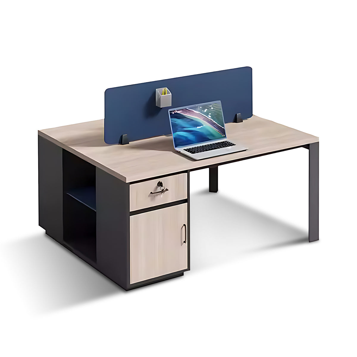 Simple Modern Style Desk and Chair Set with Cabinet