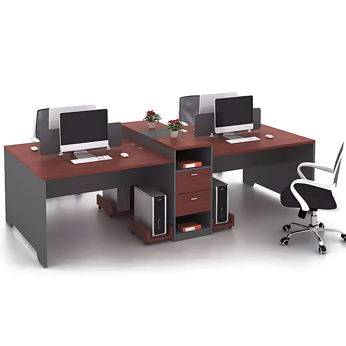 Simple Modern Office Table and Chair Set,4 Person and 6 Person with Tall Cabinets