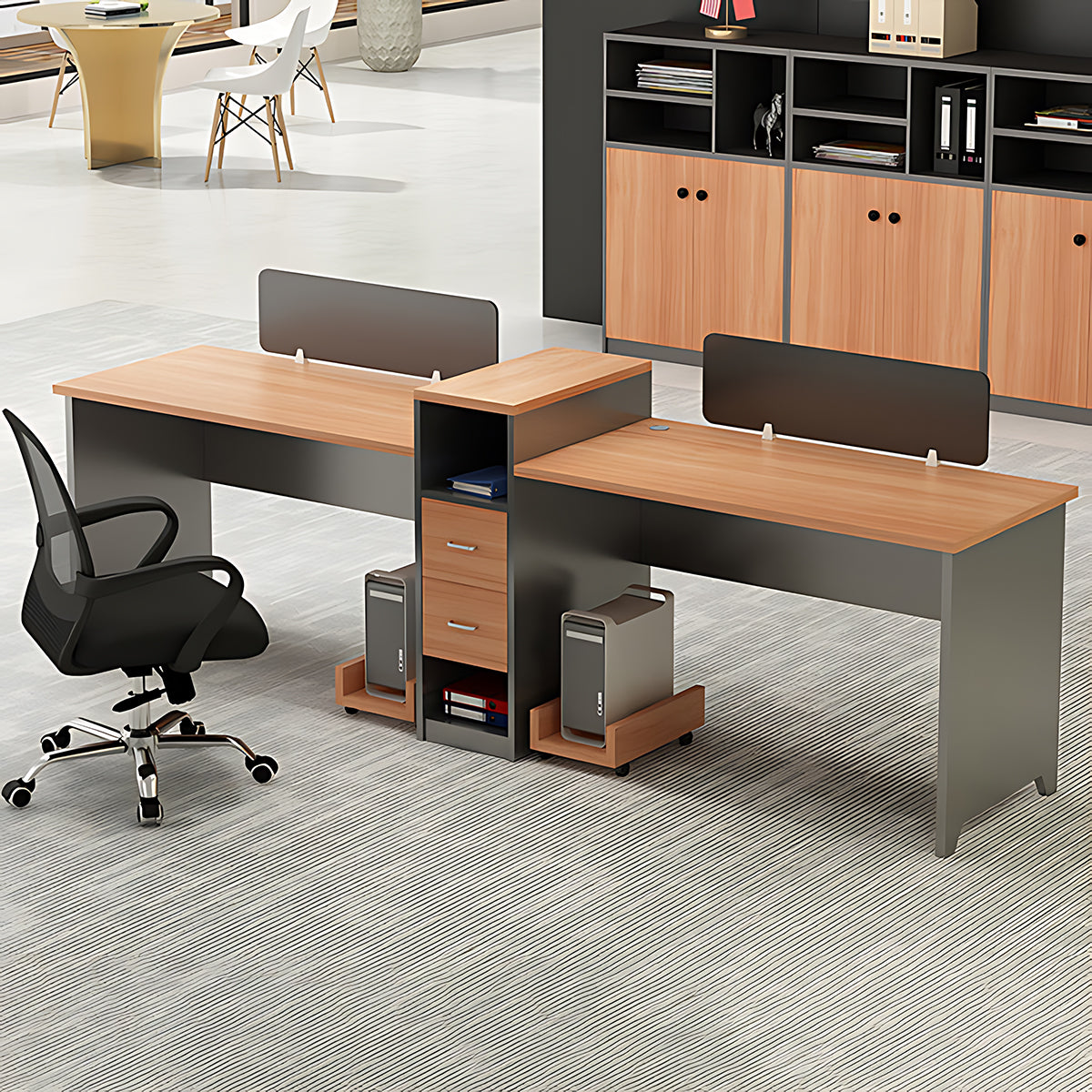 Simple Modern Office Table and Chair Set,4 Person and 6 Person with Tall Cabinets