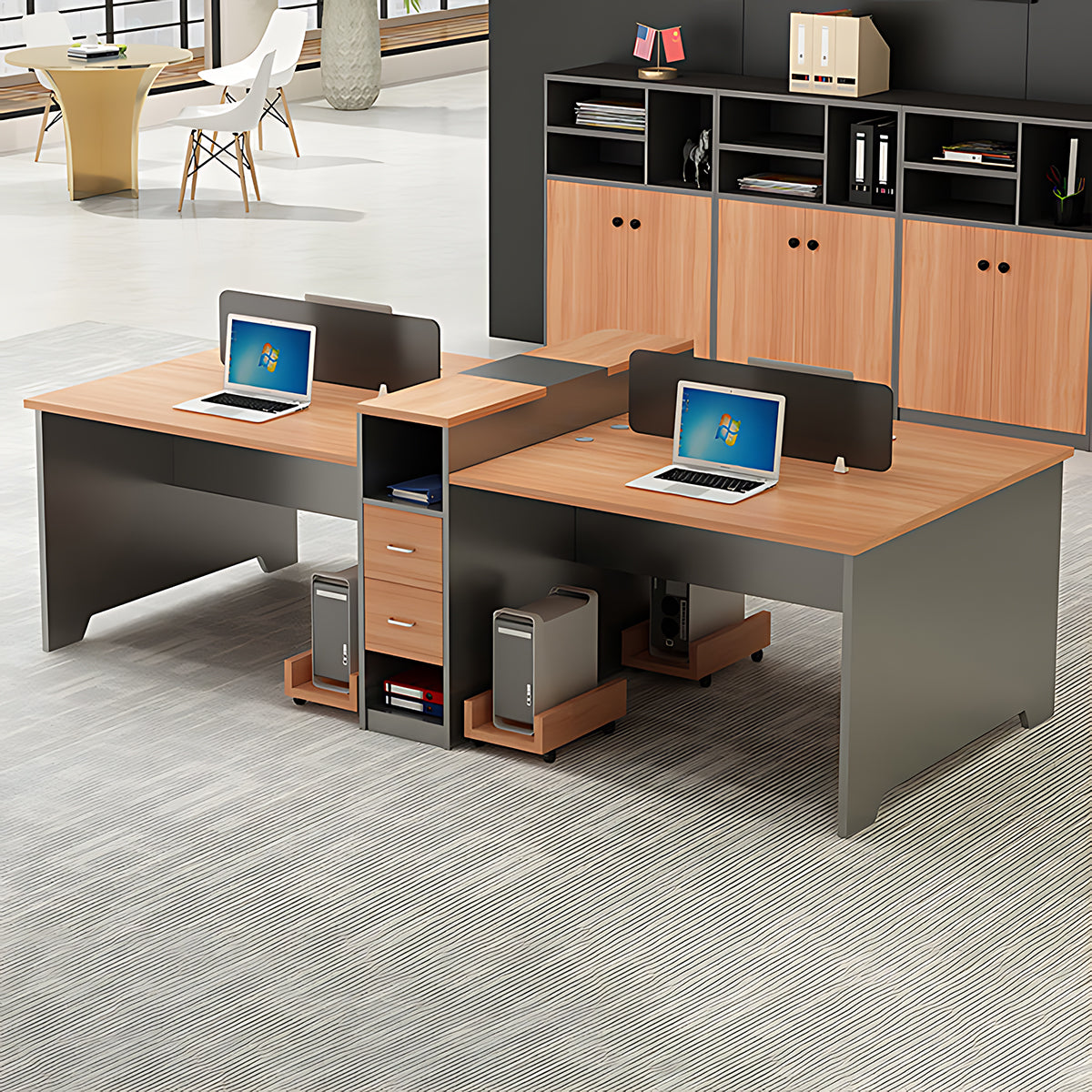 Simple Modern Office Table and Chair Set,4 Person and 6 Person with Tall Cabinets