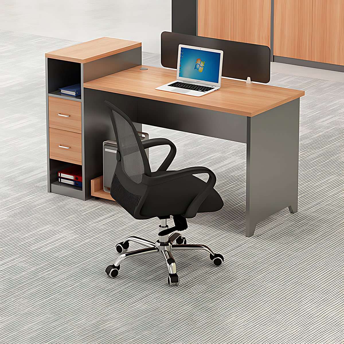 Simple Modern Office Table and Chair Set,4 Person and 6 Person with Tall Cabinets