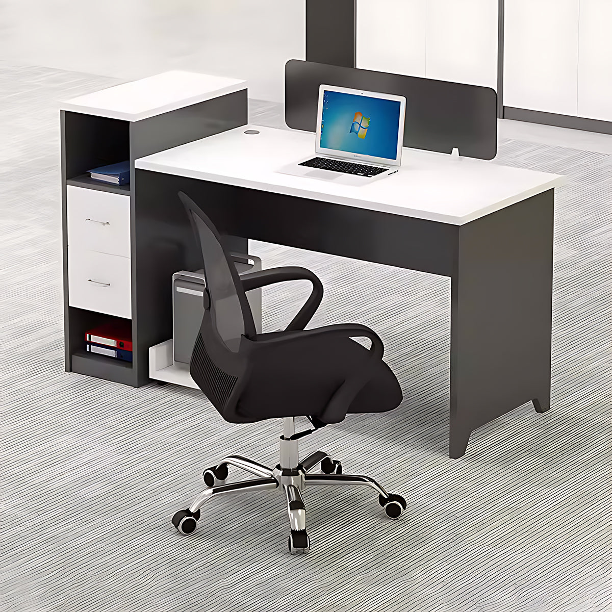 Simple Modern Office Table and Chair Set,4 Person and 6 Person with Tall Cabinets