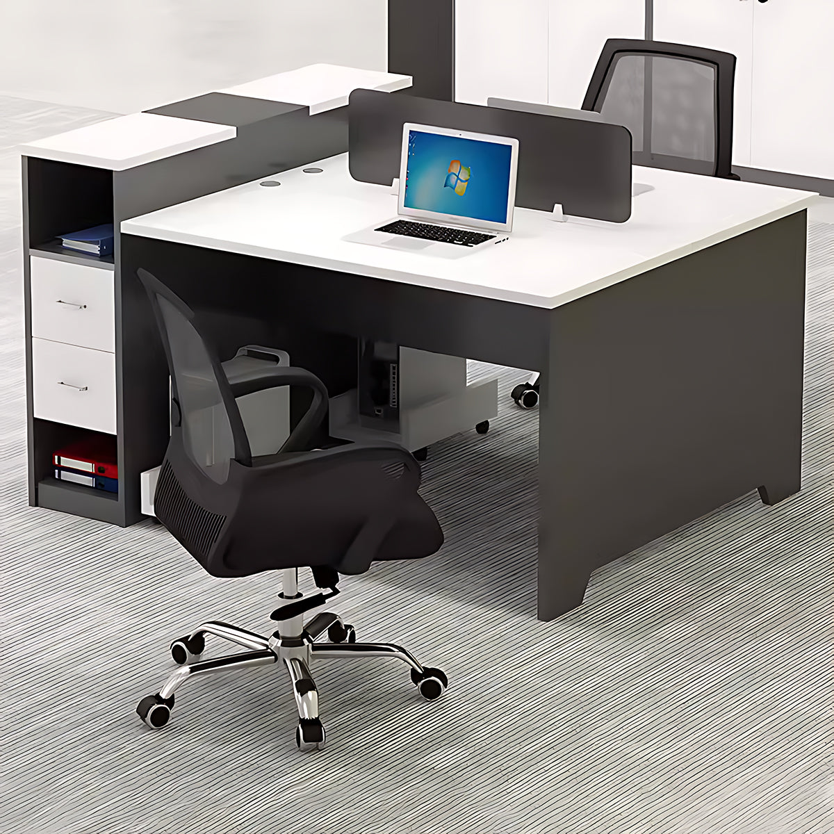 Simple Modern Office Table and Chair Set,4 Person and 6 Person with Tall Cabinets