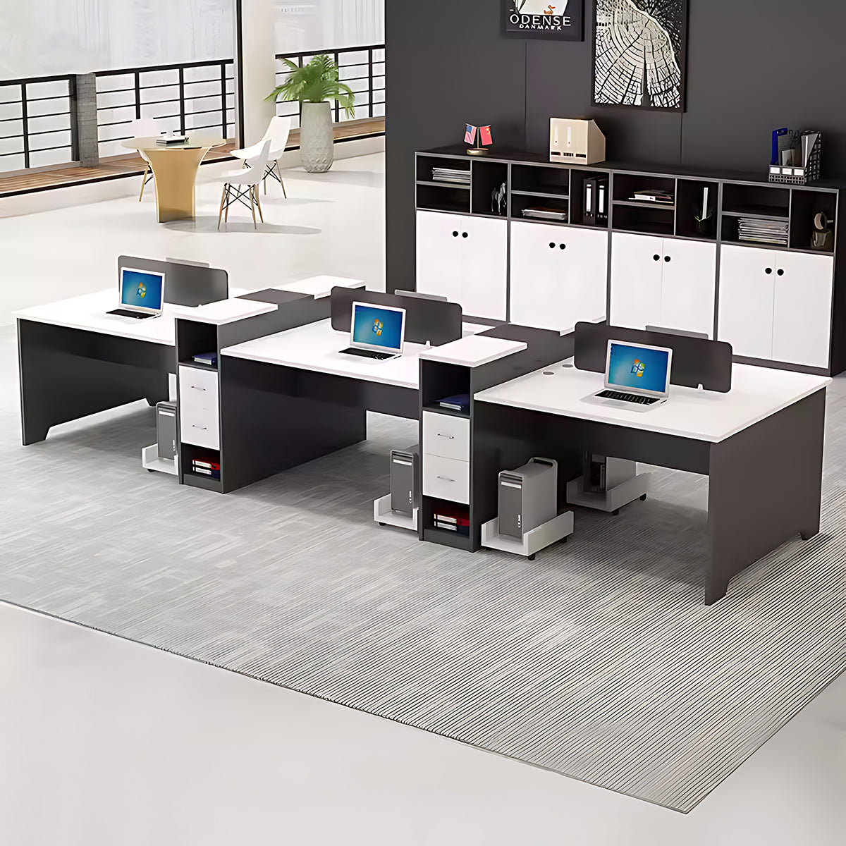 Simple Modern Office Table and Chair Set,4 Person and 6 Person with Tall Cabinets