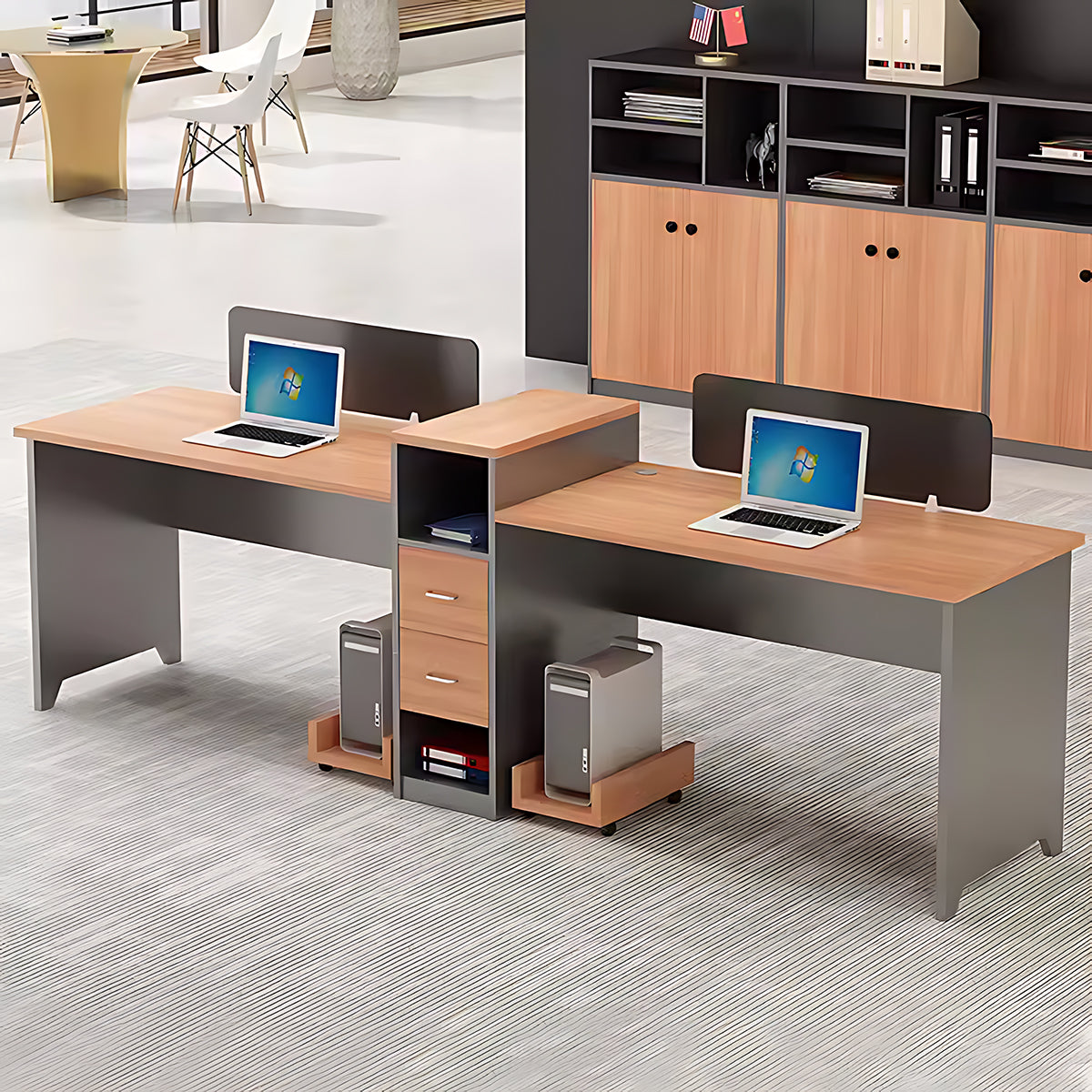 Simple Modern Office Table and Chair Set,4 Person and 6 Person with Tall Cabinets